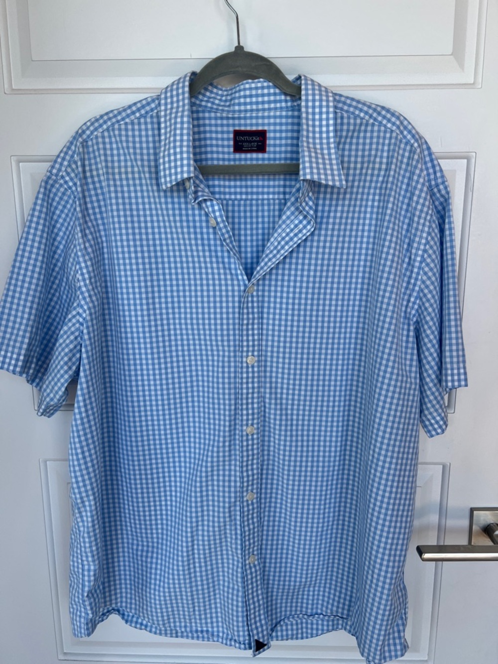UNTUCKit Greco Light Blue Gingham Short Sleeve Button-Down Shirt size 3XL